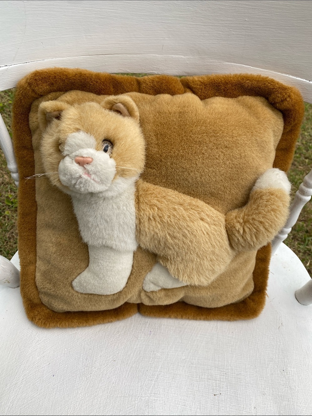 Vintage Kitty Cat Plush Pillow, Accent Tan & Cream Cozy Decorative Cushion 3D